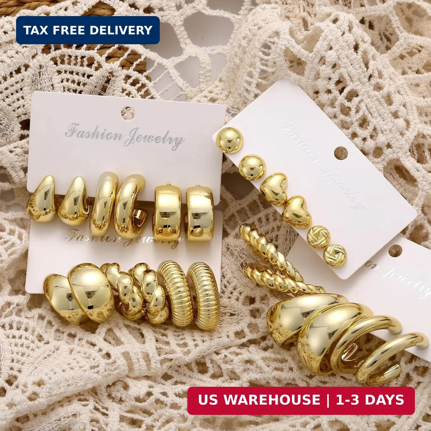 12 Pairs Chunky Gold Hoop Earrings for Women Trendy, Gold Plated Lightweight Hyp