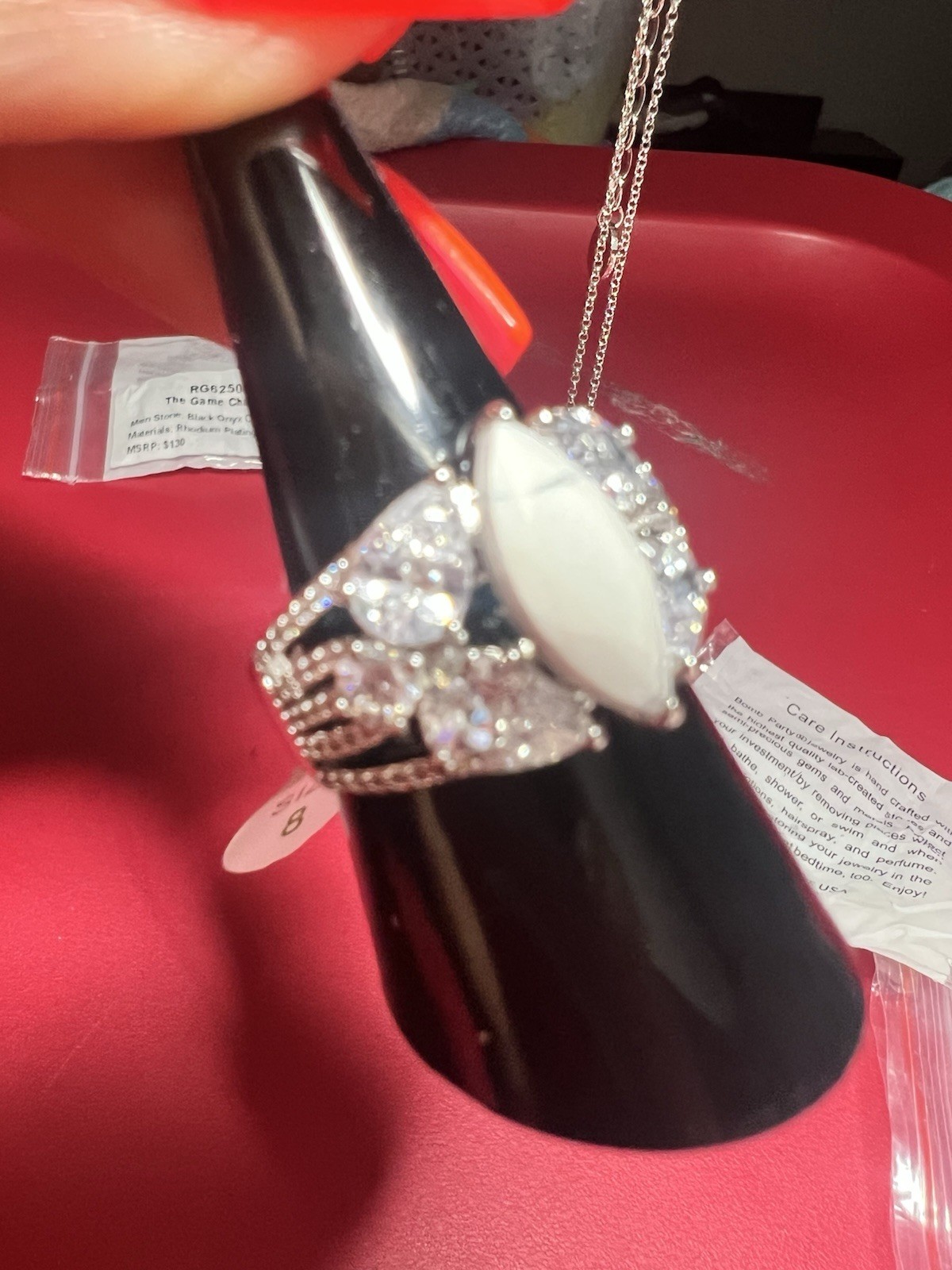 Bomb Party Harmonic Bliss Ring Howlite Magnesite On Rhodium Sz8