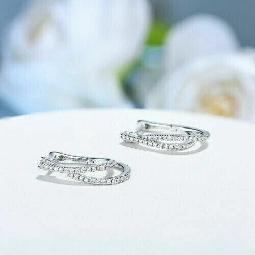 Women’s Engagement Hoop Earrings Round Cut Simulated Diamond 925 Starling Silver