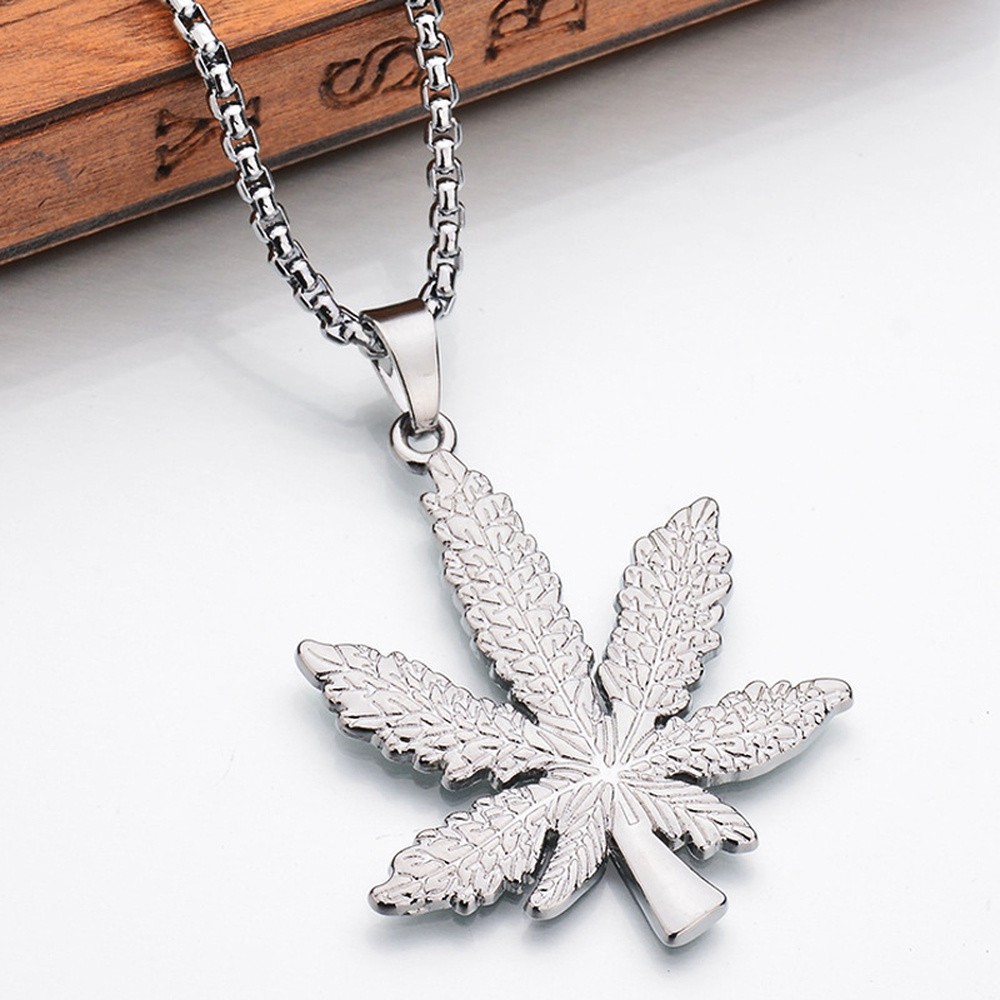 Pendant Necklace Stainless Steel Leaf Silver 23.62 in Men N81