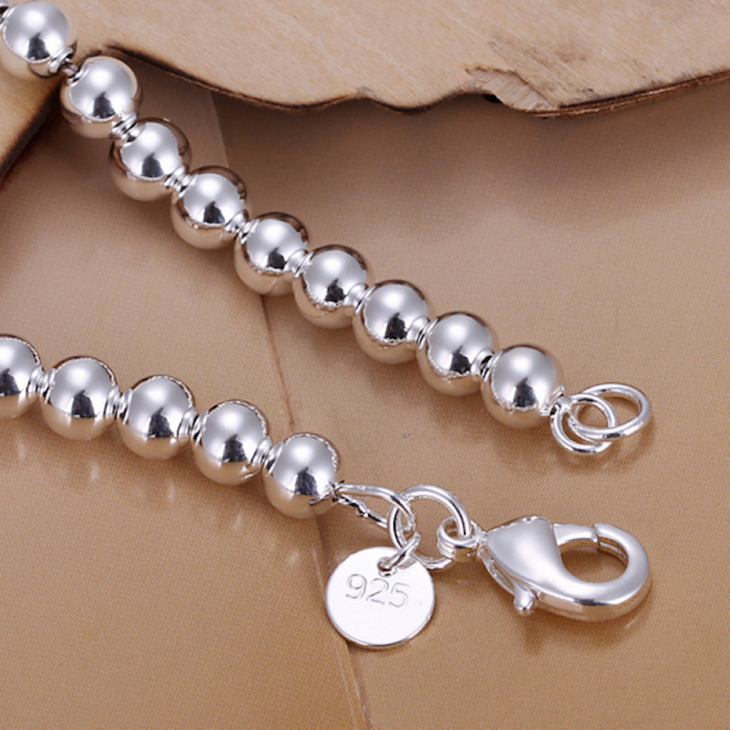 Women 925 Sterling Silver Bracelet Hollow Beads Balls 8 Inches 12MM Lobster L47