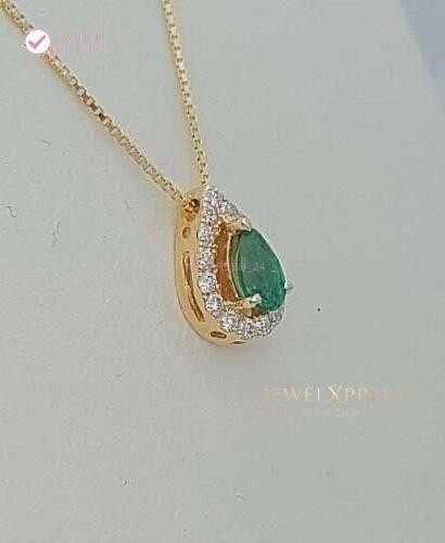 1.20CT Pear Cut Natural Emerald & Diamond Halo Pendant For Wife 14k Yellow Gold