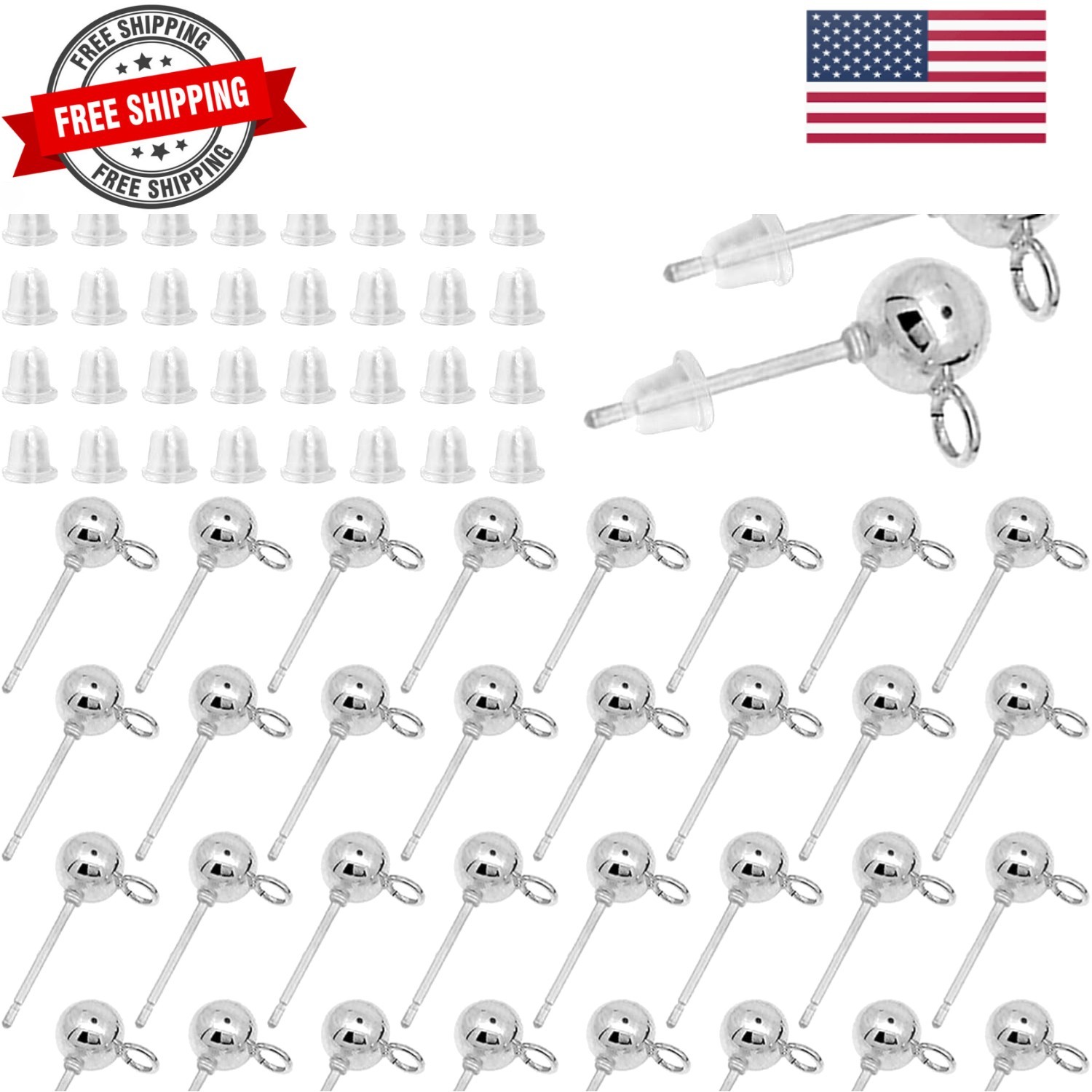 60pcs Ball Studs for Jewelry Making,Hypoallergenic Ball Earring Studs with Lo…