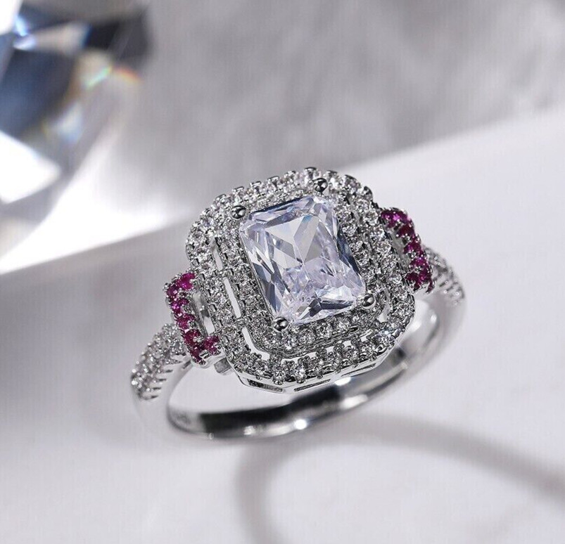 2.51 Ct CZ Pretty Engagement Ring Silver Plated Women & Men Wedding Gift Ring