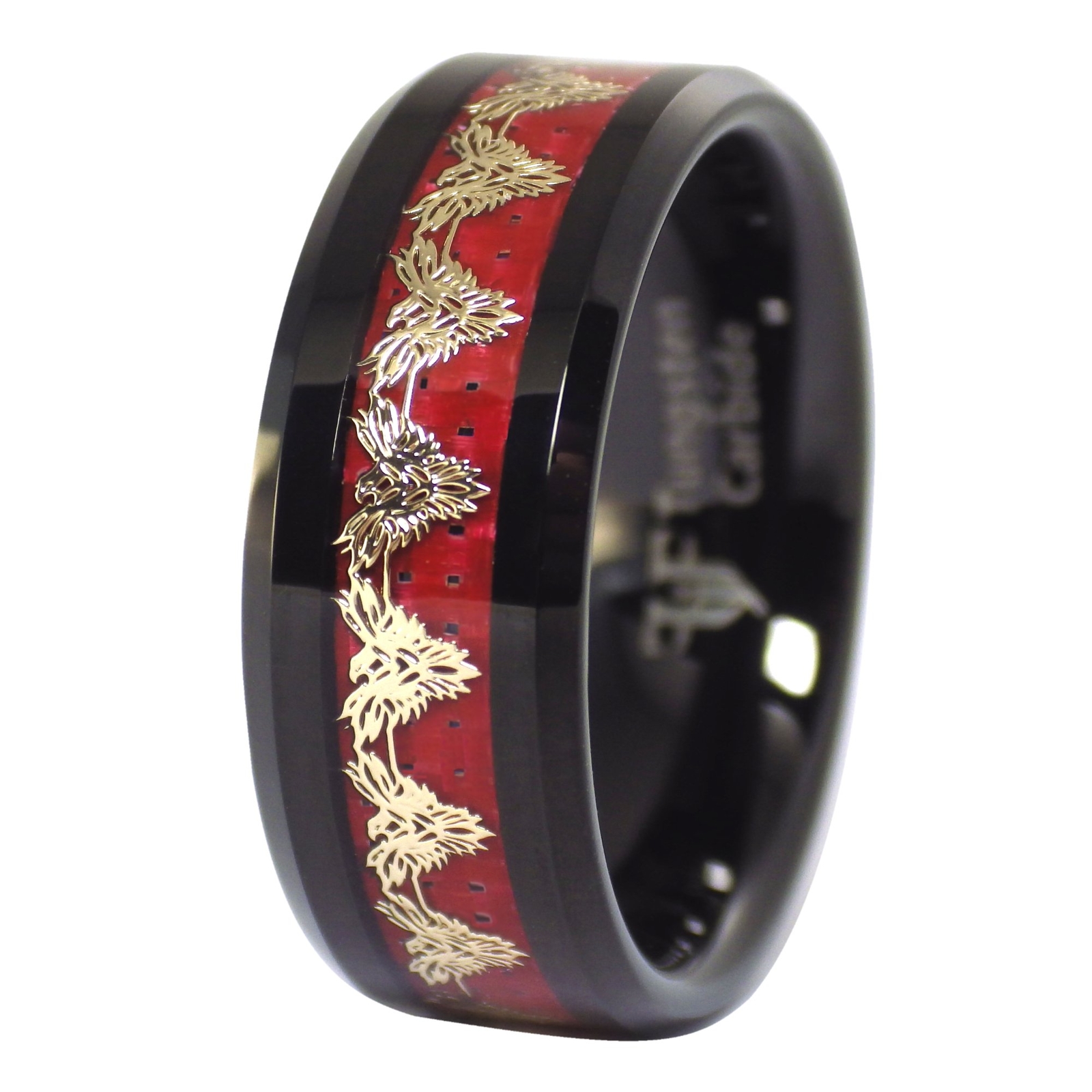 Gold Red Fire Phoenix Black Tungsten Ring 8mm Mens Womens Size 5-17