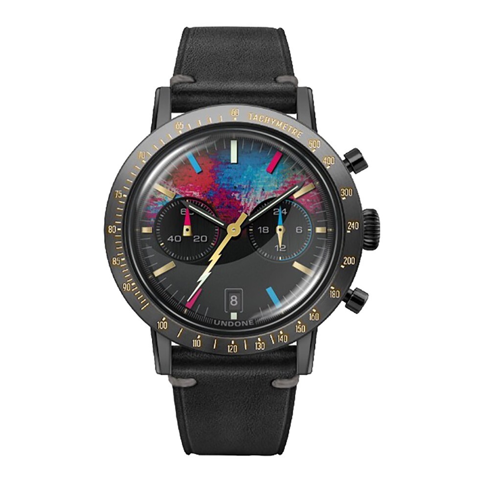 Undone MIDNIGHT Crono Ibrido Quarzo Meccanico Acciaio Nero Pelle Orologio Uomo