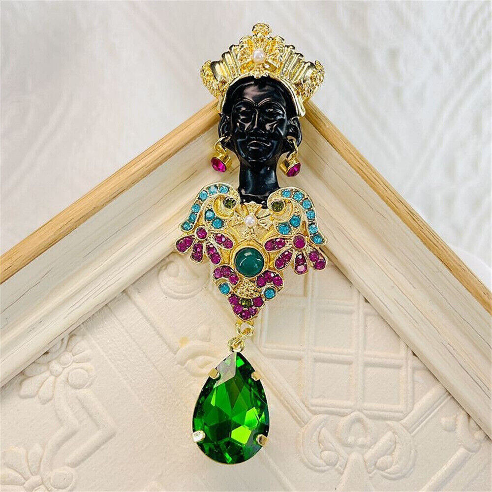 Art Deco Style Vintage Enamel Ancient Egypt Black Moors Brooch Pin
