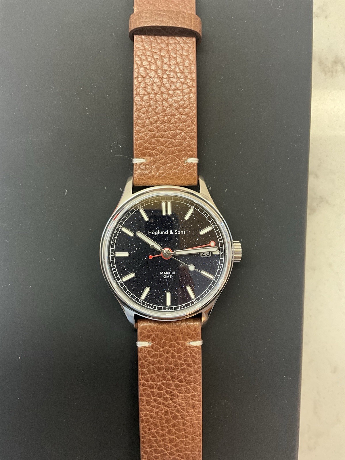 Hoglund & Sons Watch GMT Blue Aventurine Dial Watch 3 Bracelet/Strap Options