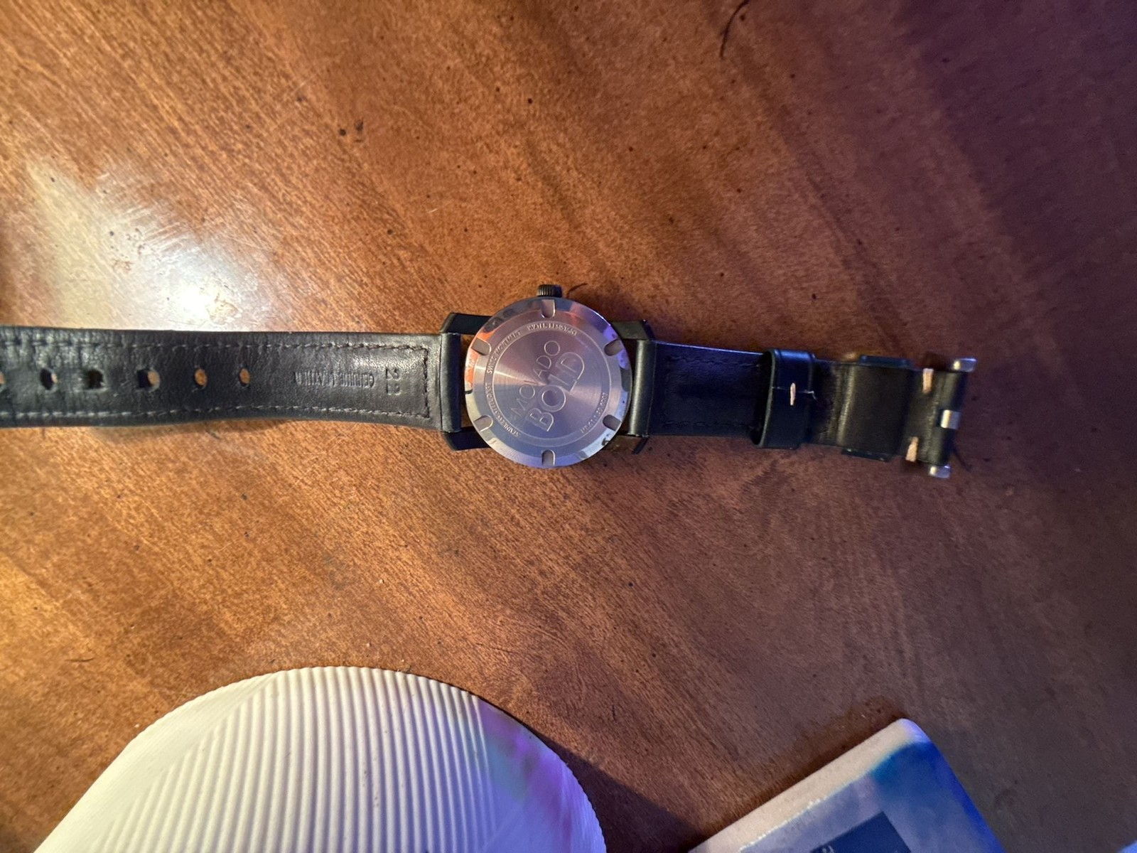 Movado BOLD Men’s Swiss Quartz Watch with Black Dial and Leather Strap MB.01.1.2