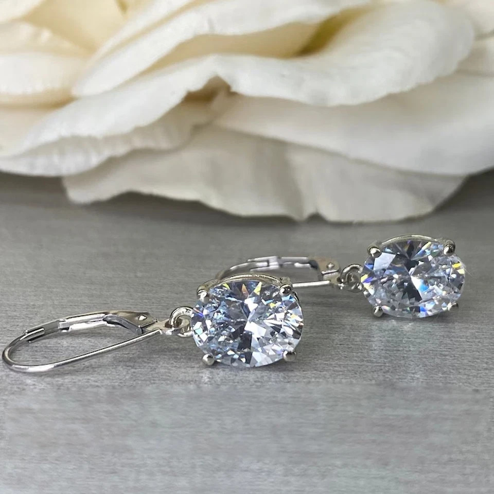 Certified 5.00 Ct Treated White Diamond Solitaire Dangler Earrings, 925 Silver