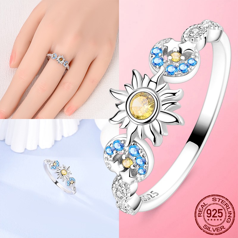 LAZA 925 Sterling Silver Finger Ring AAA CZ Sun Stars Moon Women Jewelry