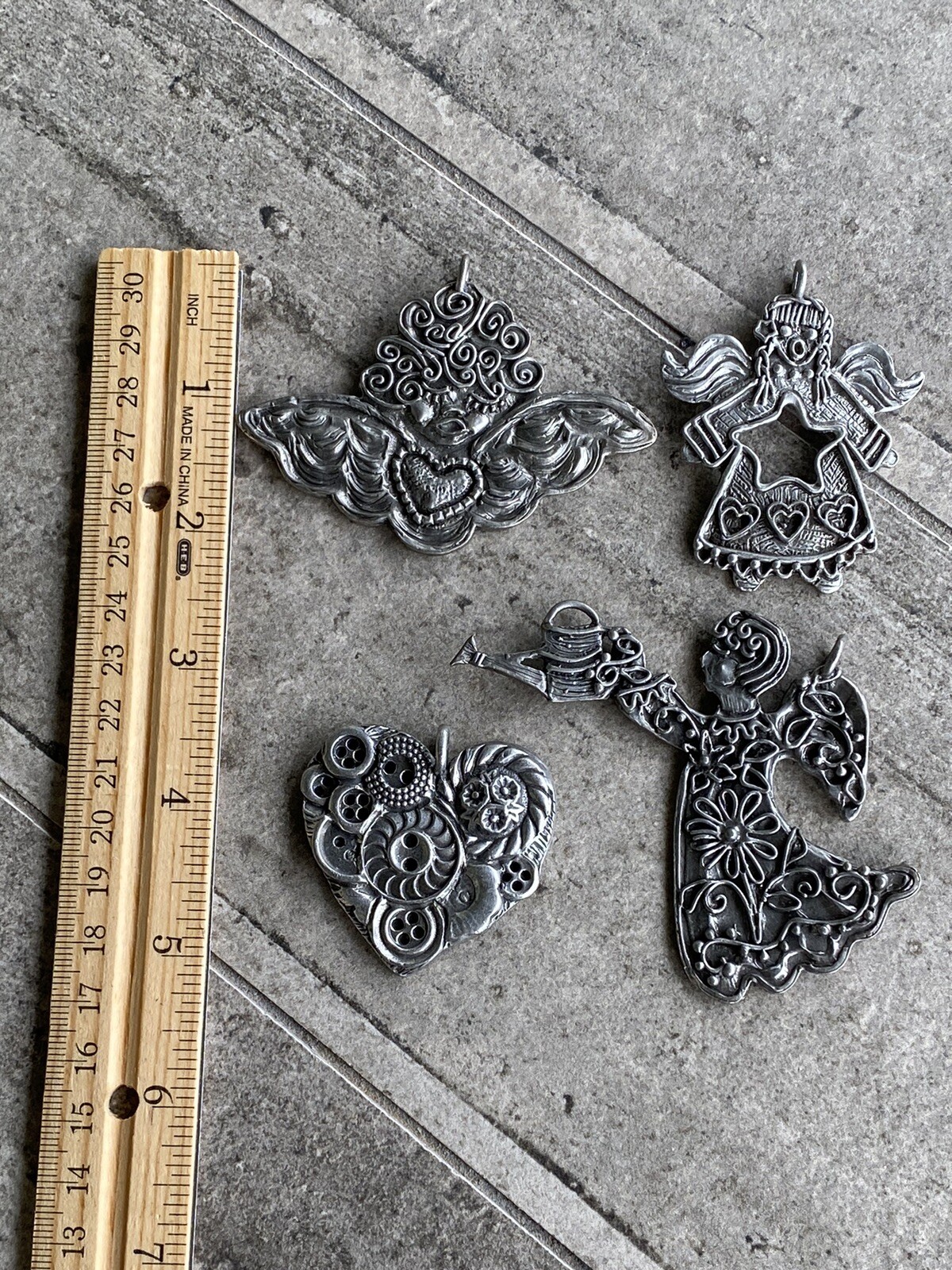 Marcie USA Handcrafted Pewter Angel Heart Pendant Lot of 4