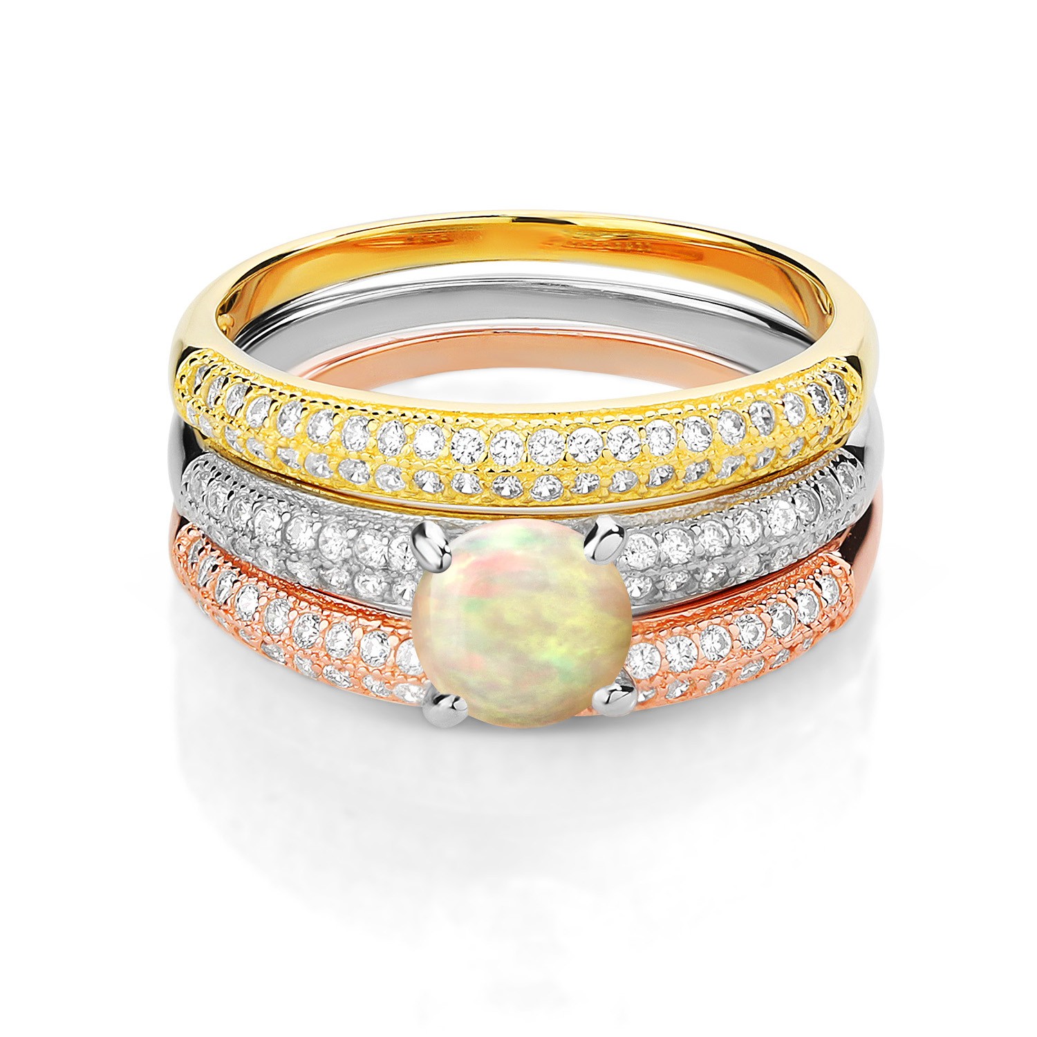 2.00 Ct White Ethiopian Opal 925 Sterling Silver Set of 3 Stacking Ring