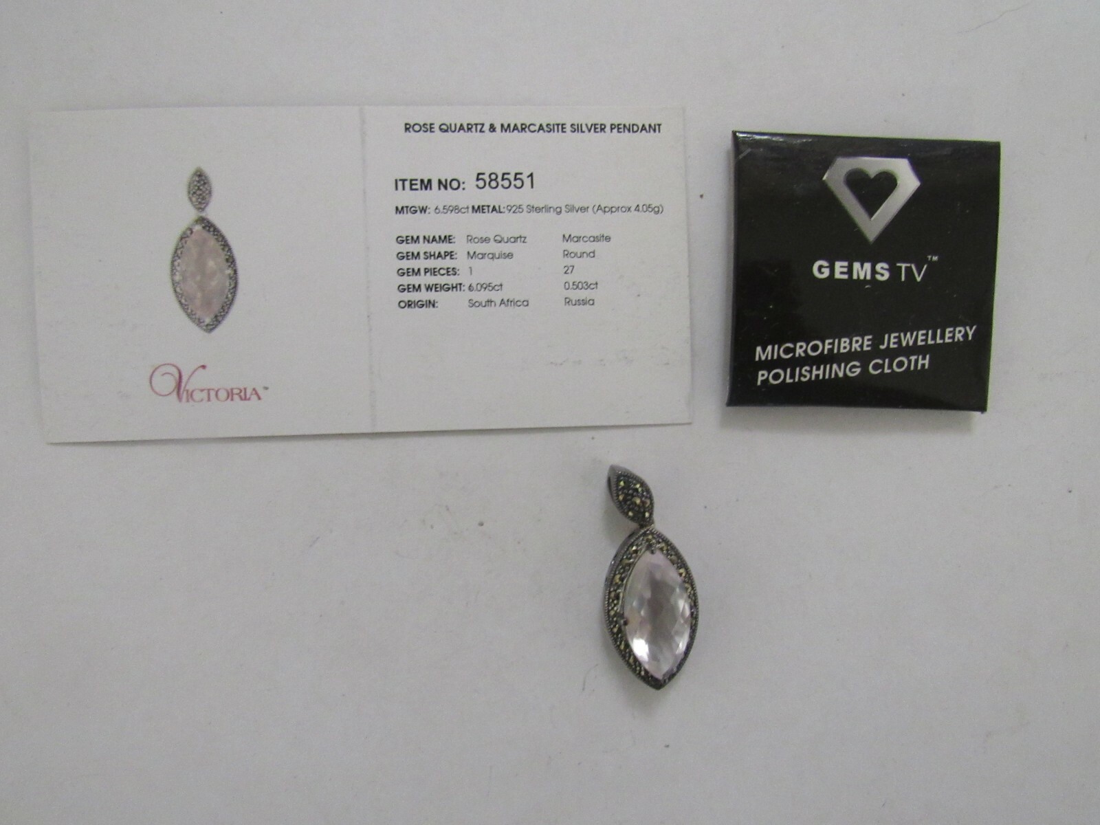 Jewelry – Gems TV Pendant #58551 – Sterling Silver 4.05 Grams – Quartz & Marcast