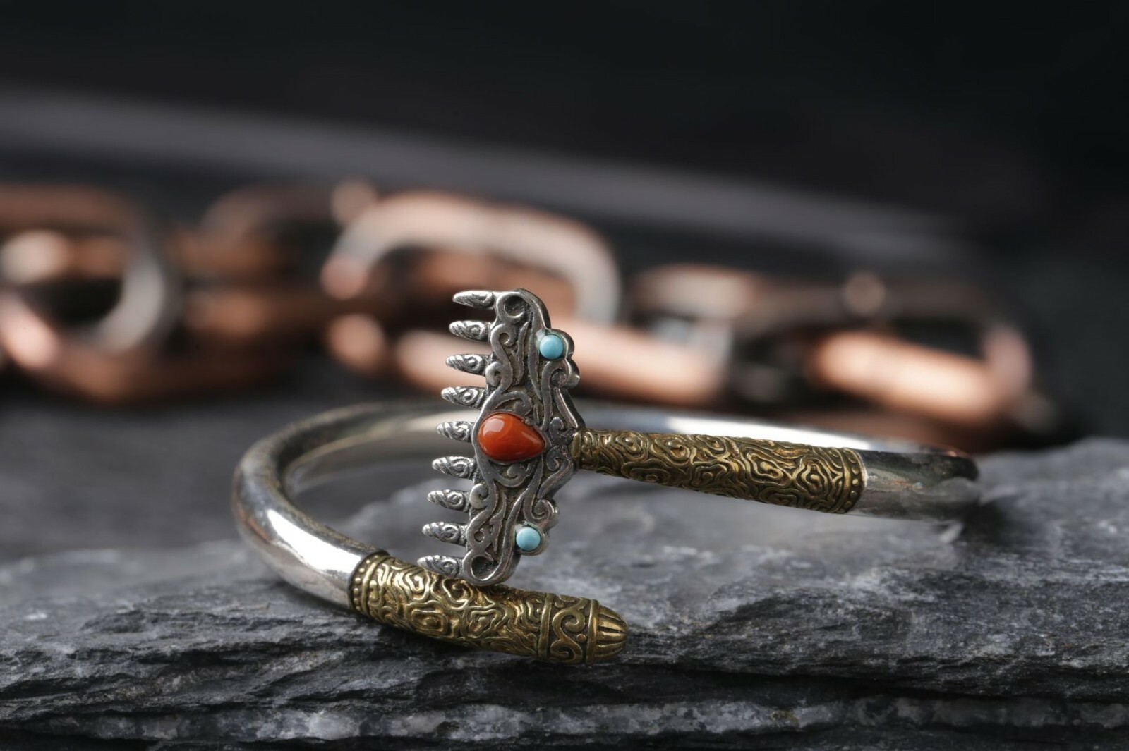 A24 Armspange buddhistisch Waffe des Bajie Reise in den Westen Silber 925 Achat