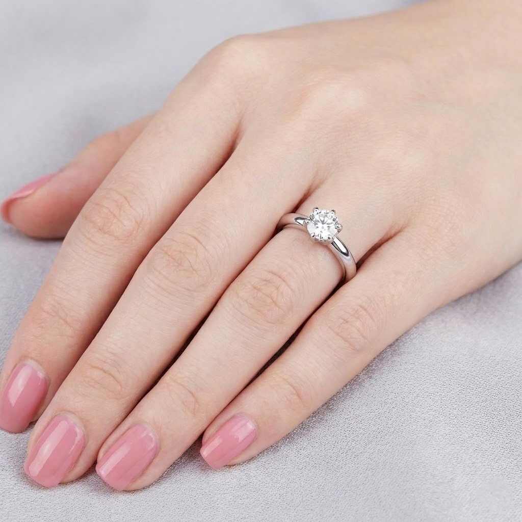 18K Gold Solitaire Engagement Ring Classic 1.26 CT Round Lab-Grown Diamond D SI1