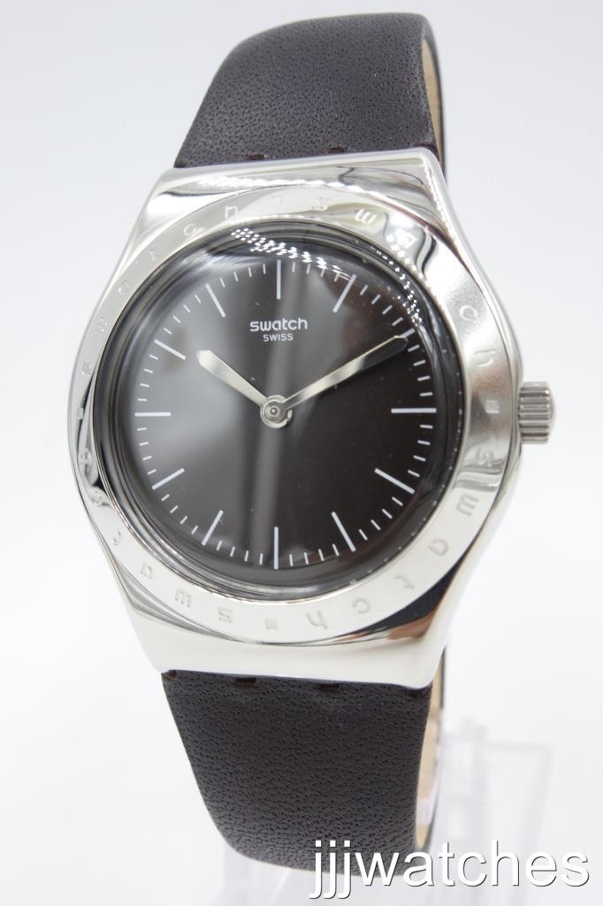 New Swatch Irony Medium LIE DE VIN Brown Leather Watch 33mm YLS205 $100