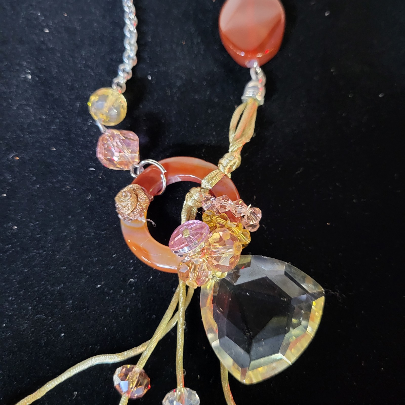 Murano Crystal Necklace Pendant Drops Venetian Glass Cord Adj. VTG STUNNING Boho