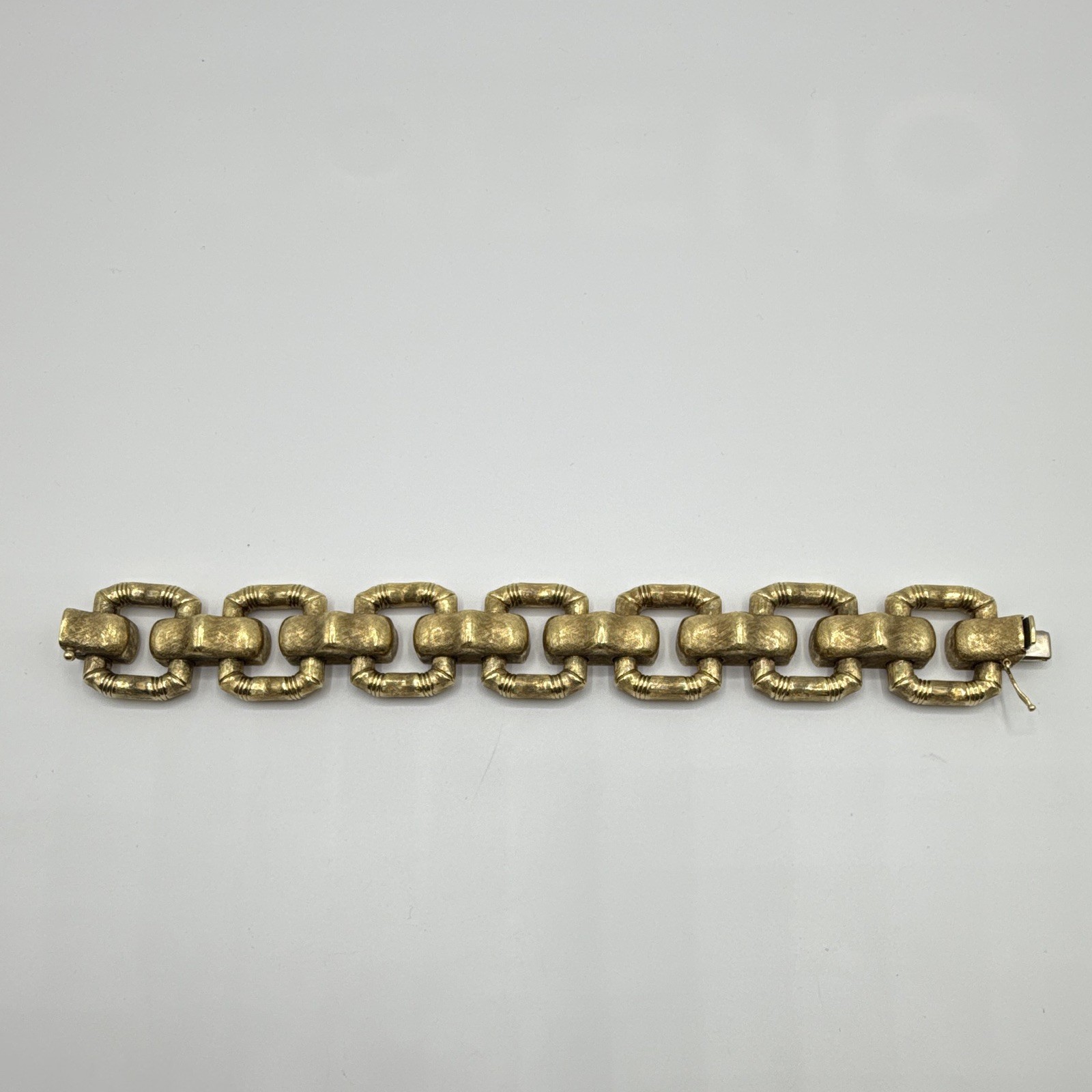 18K Yellow Gold Italian Hollow Bar Link Bracelet 7.5” Box Clasp 65.2g Italy