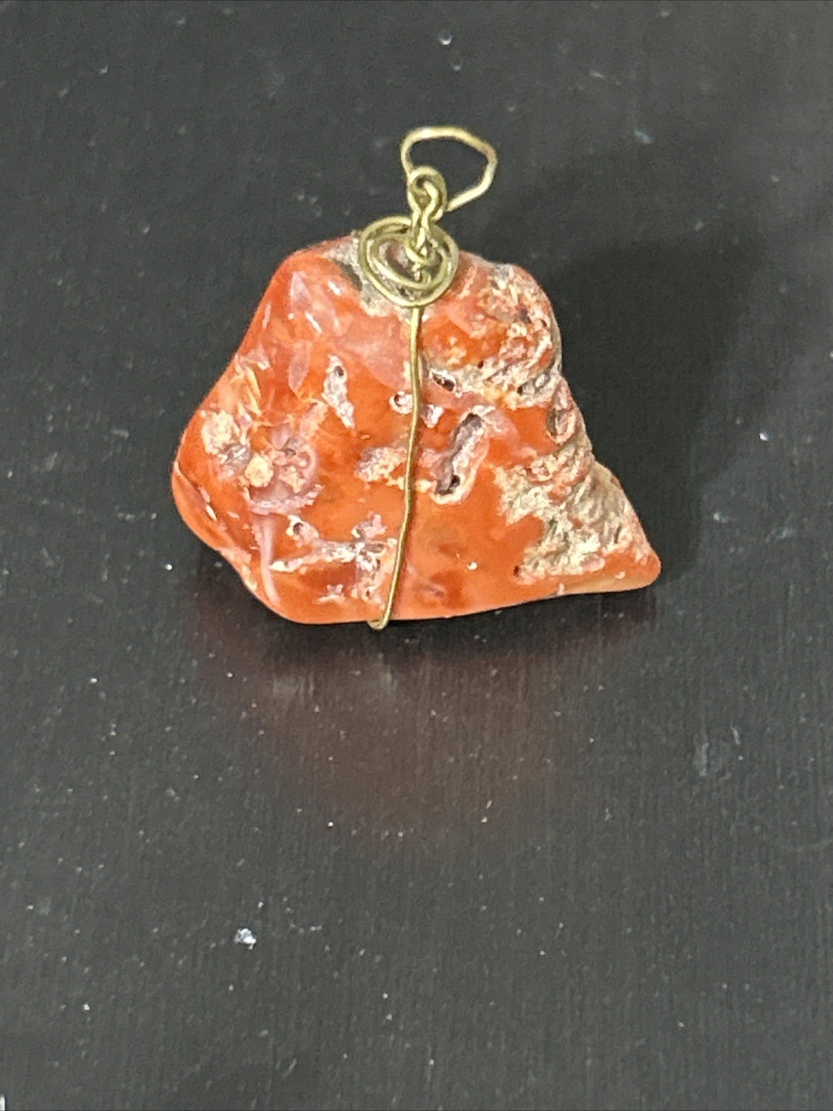 Vintage Hand Crafted Jasper Brass Wire Pendant