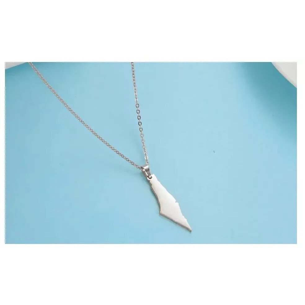 Israel Map Pendant Necklace Country Geography Stainless Steel Chain Neckless