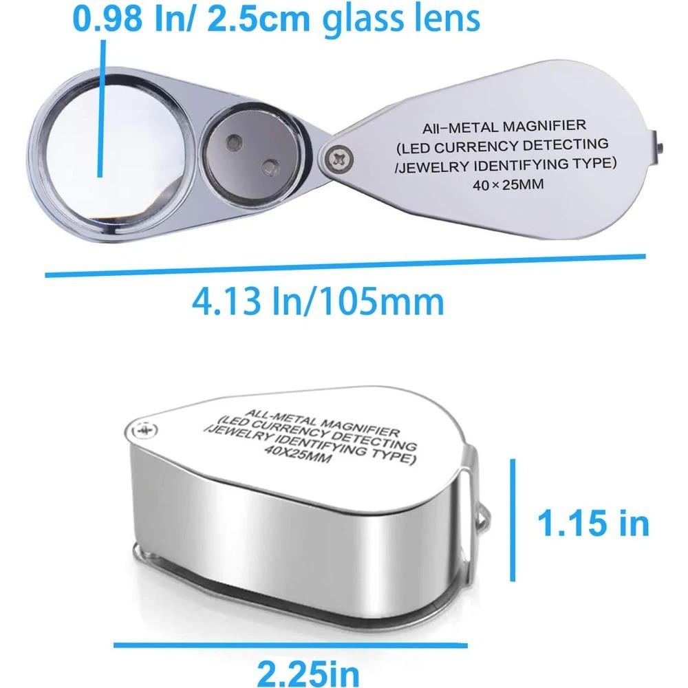 40X Jewelers Loupe Jewelry Loop Coin Magnifier Light Pocket LED Magnifying Glass
