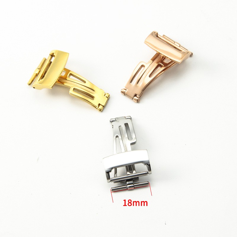 High End Stainless Steel Folding Clasp leather Strap Butterfly Buckle 18mm