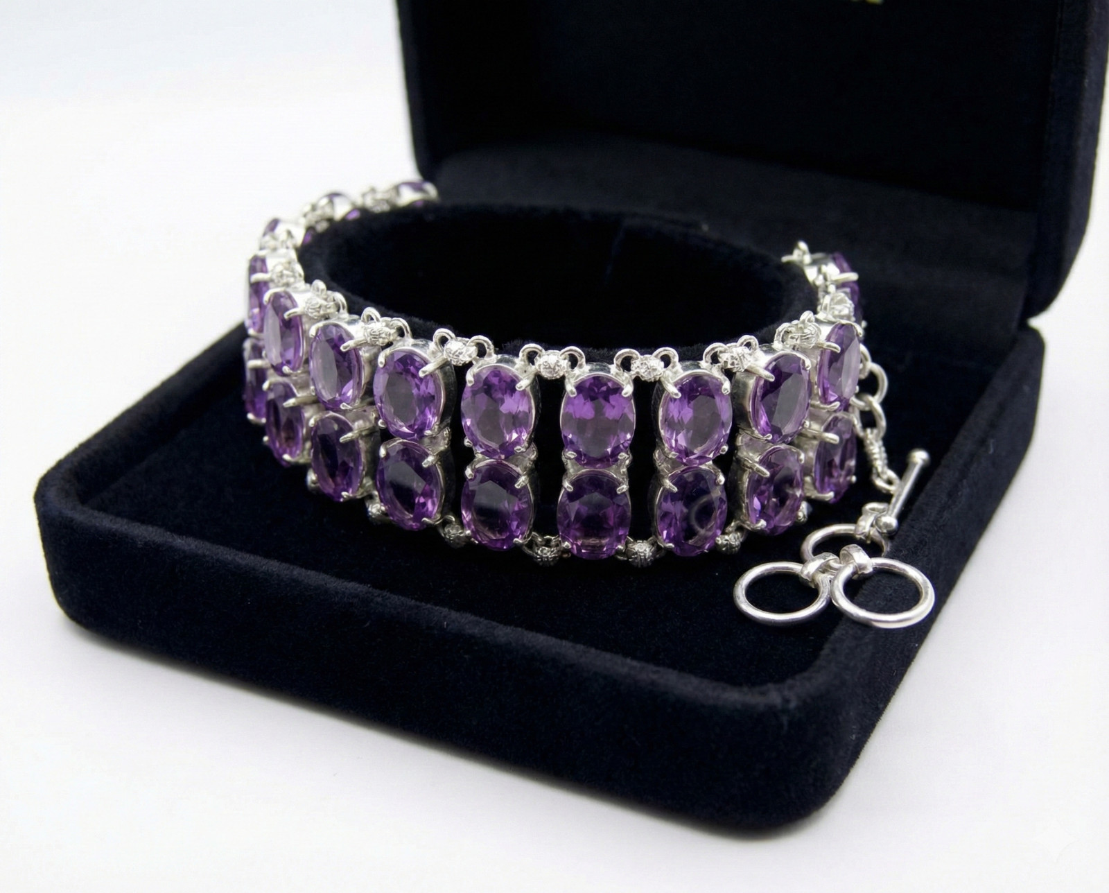 Purple Amethyst Gemstone Handmade 925 Sterling Silver Jewelry Chain Bracelet ADJ
