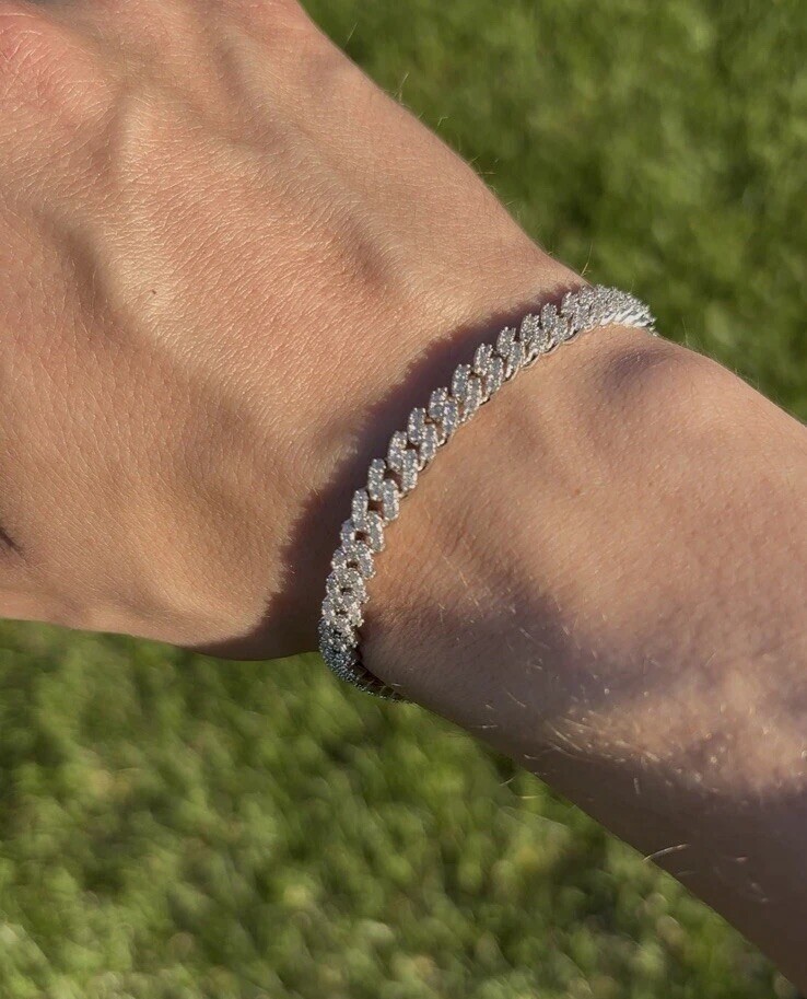 Moissanite Miami Cuban Link Bracelet White Gold Plated 925 Silver Men’s Women’s
