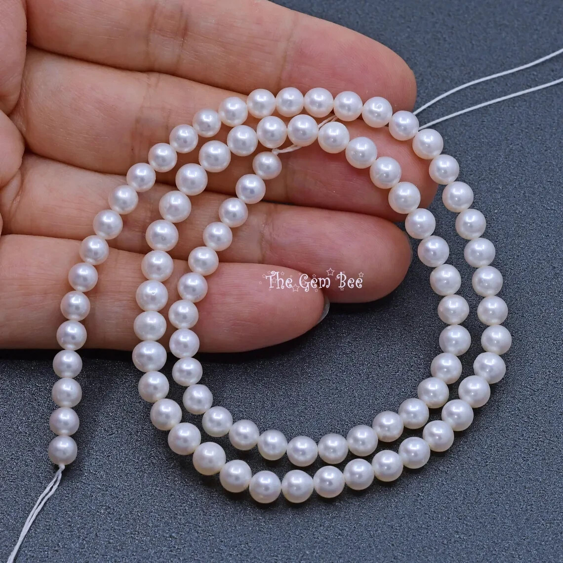 5mm Glowing Iridescent FW Cultured Near Round Cream White Pearl Bead 15.2″ (84)