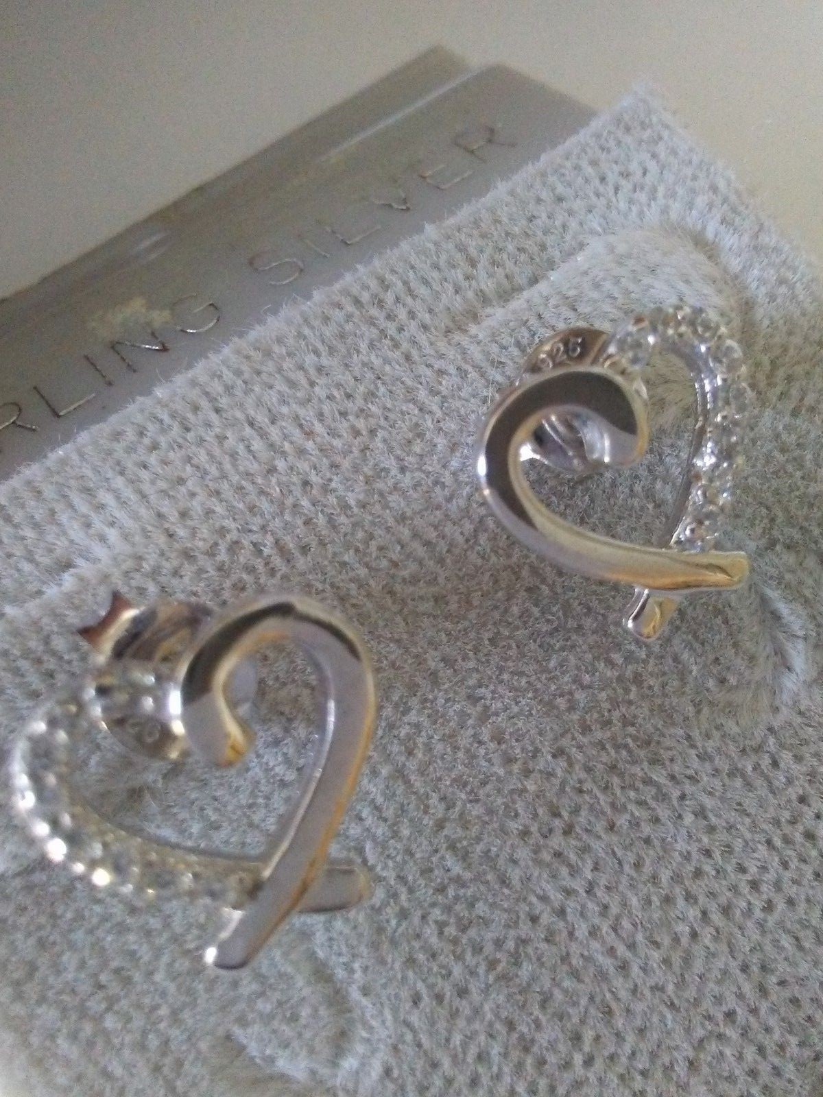 .925 STERLING SILVER Heart Earrings Micro paved cubic zirconia CZ new item