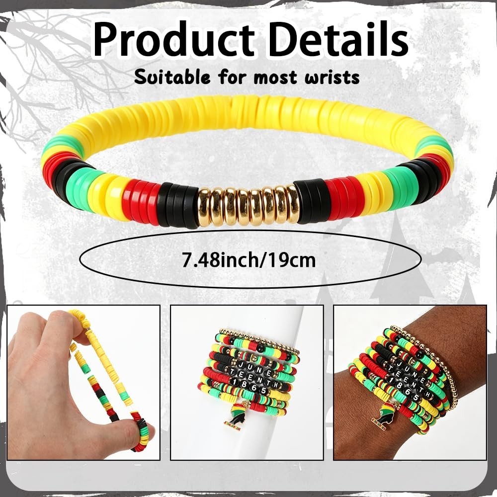 8 PCS Juneteenth Clay Bead Bracelets, African Friendship Jewelry, Adjustable Jam