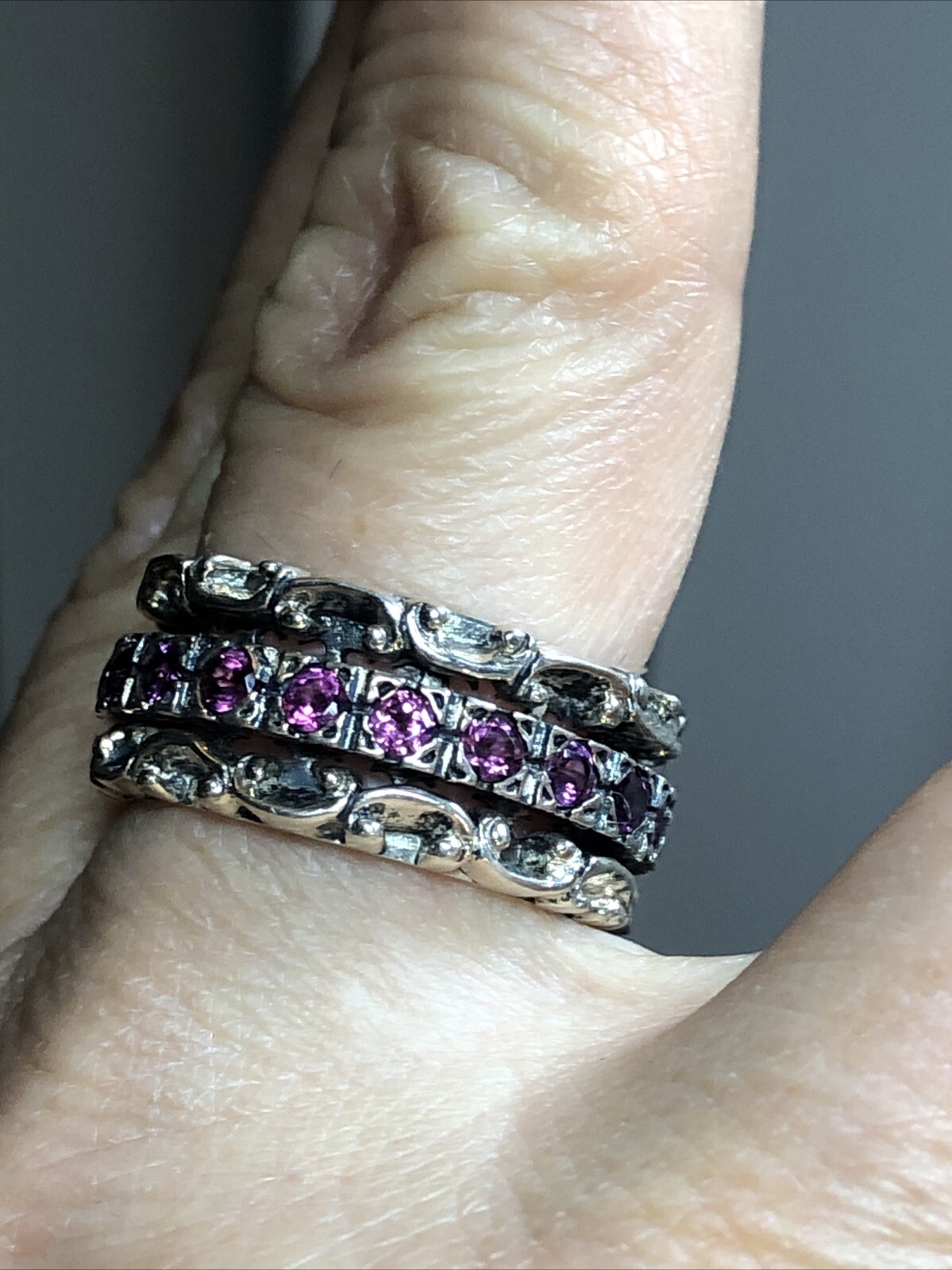 22. PZ Paz Creations 925 Sterling Lace Rhodolite Spinner Ring 8.8g, 7.25s ISRAEL