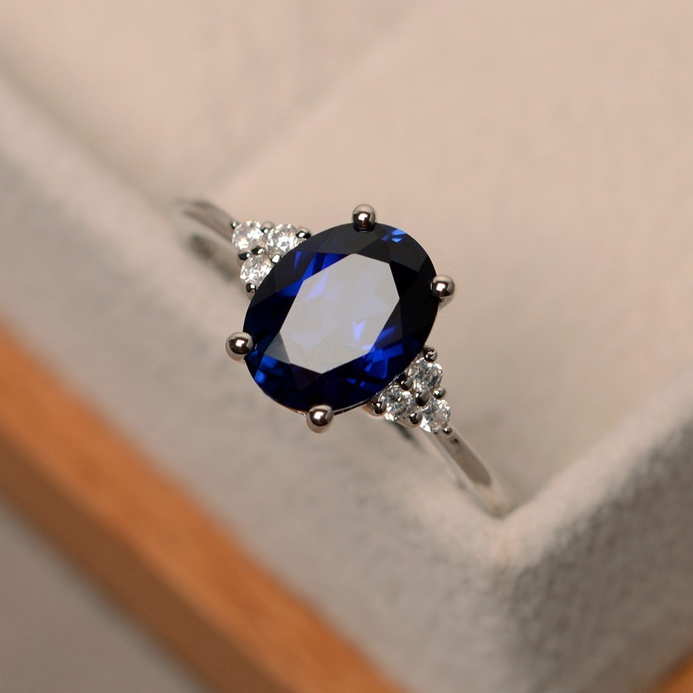 2.15 Ct Oval Cut Natural Sapphire Diamond Wedding Ring 14K White Gold Size 7