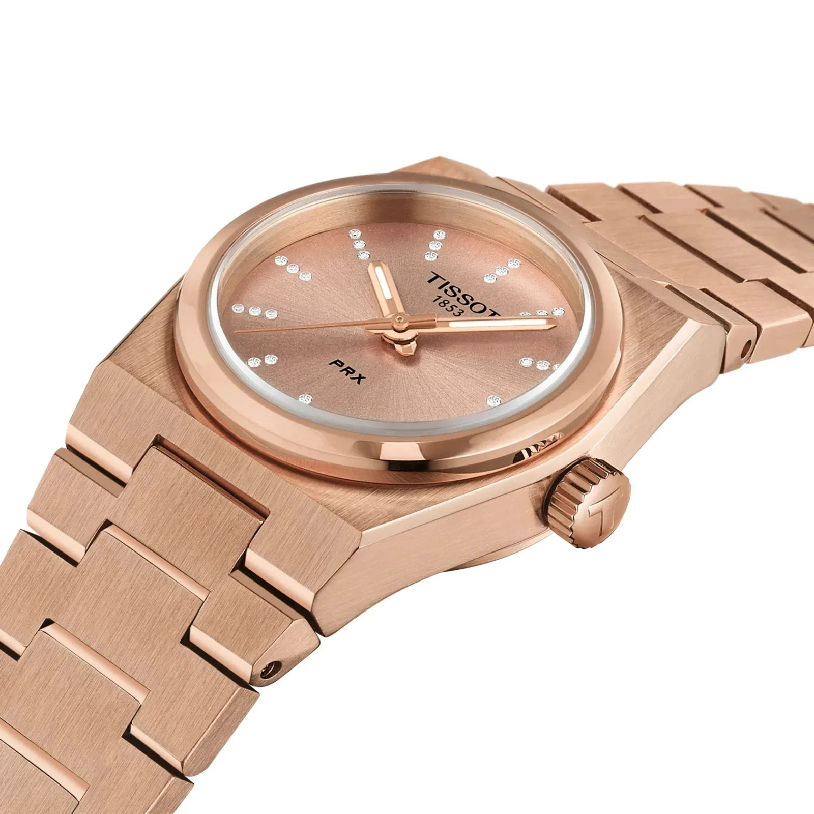 Tissot PRX 25mm Diamond Accented Dial Carnation Gold Ladies Watch T1370103350600