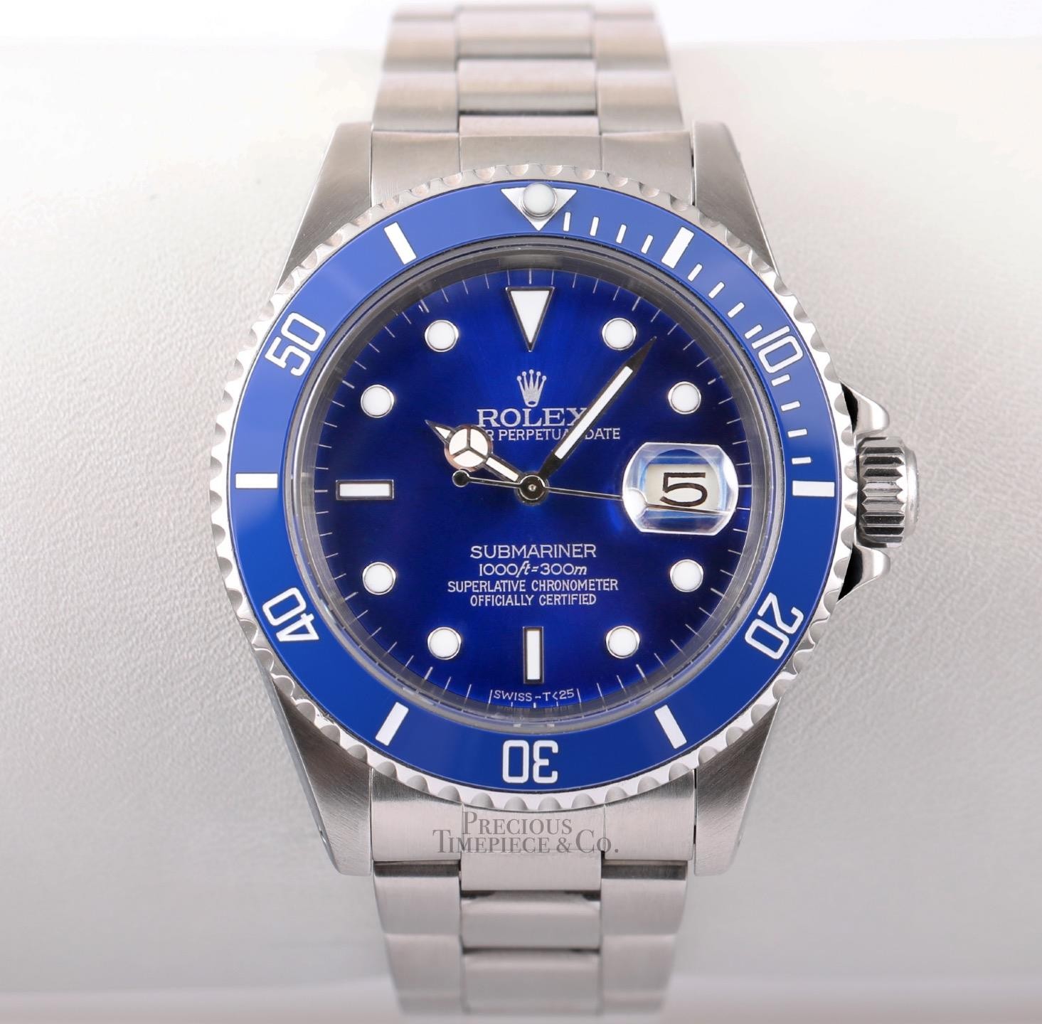 Rolex Submariner 16610 Date Stainless Steel 40mm-Custom Blue Ceramic /Blue Dial