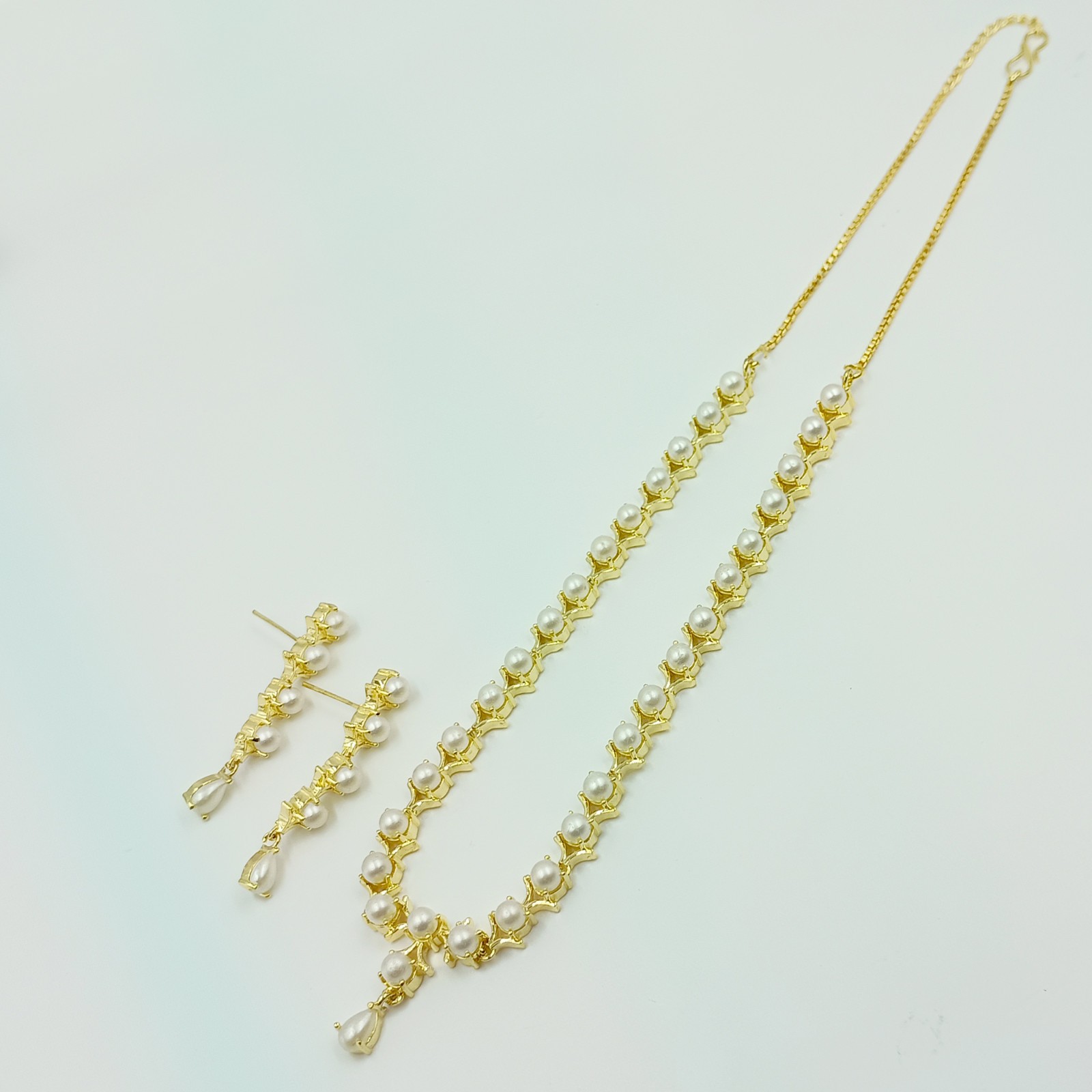 22k Gold Plated Pearl Round Stone Statement Necklace Set Wedding Jewelry Women’s