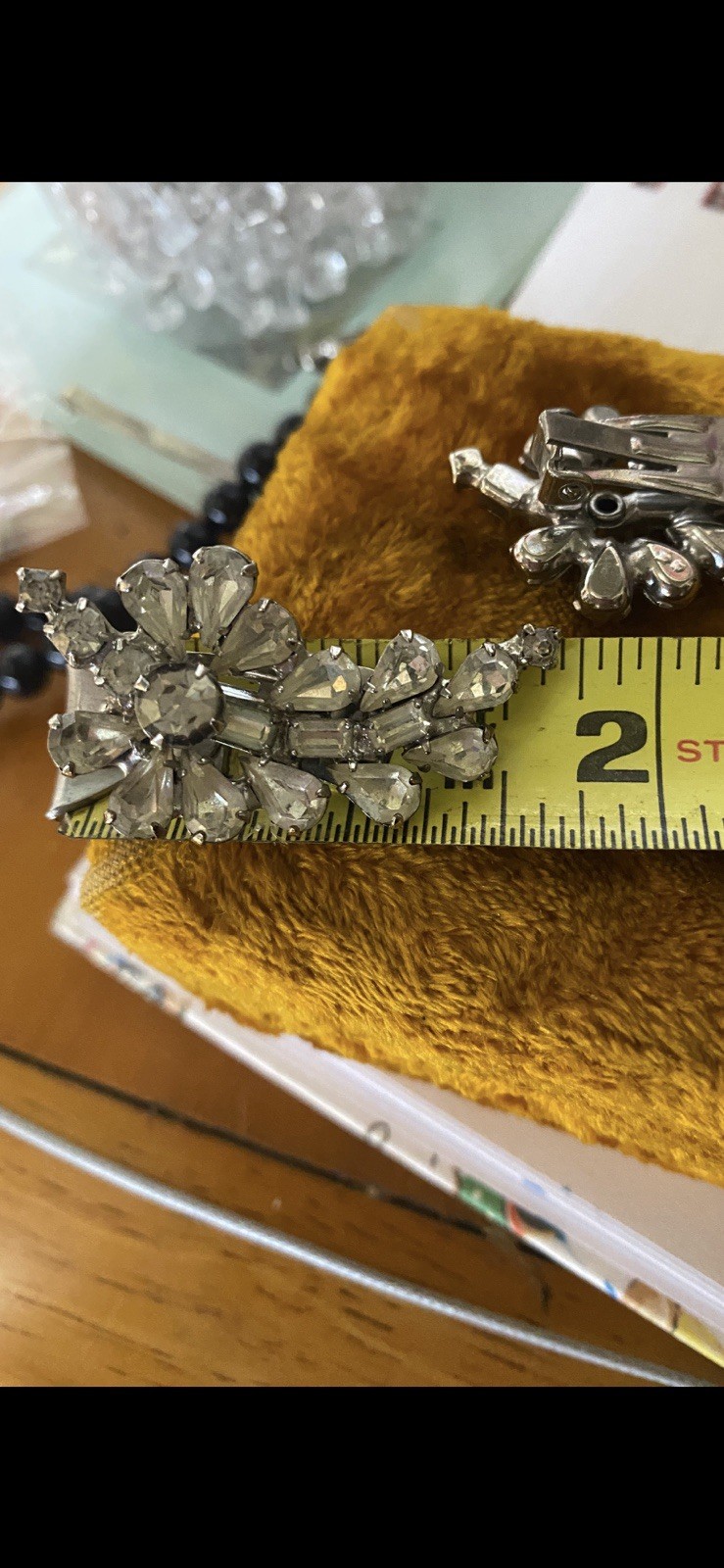 Vintage Clip On Clear Rhinestone Earrings. Weiss? Not Signed. 1.5” Long