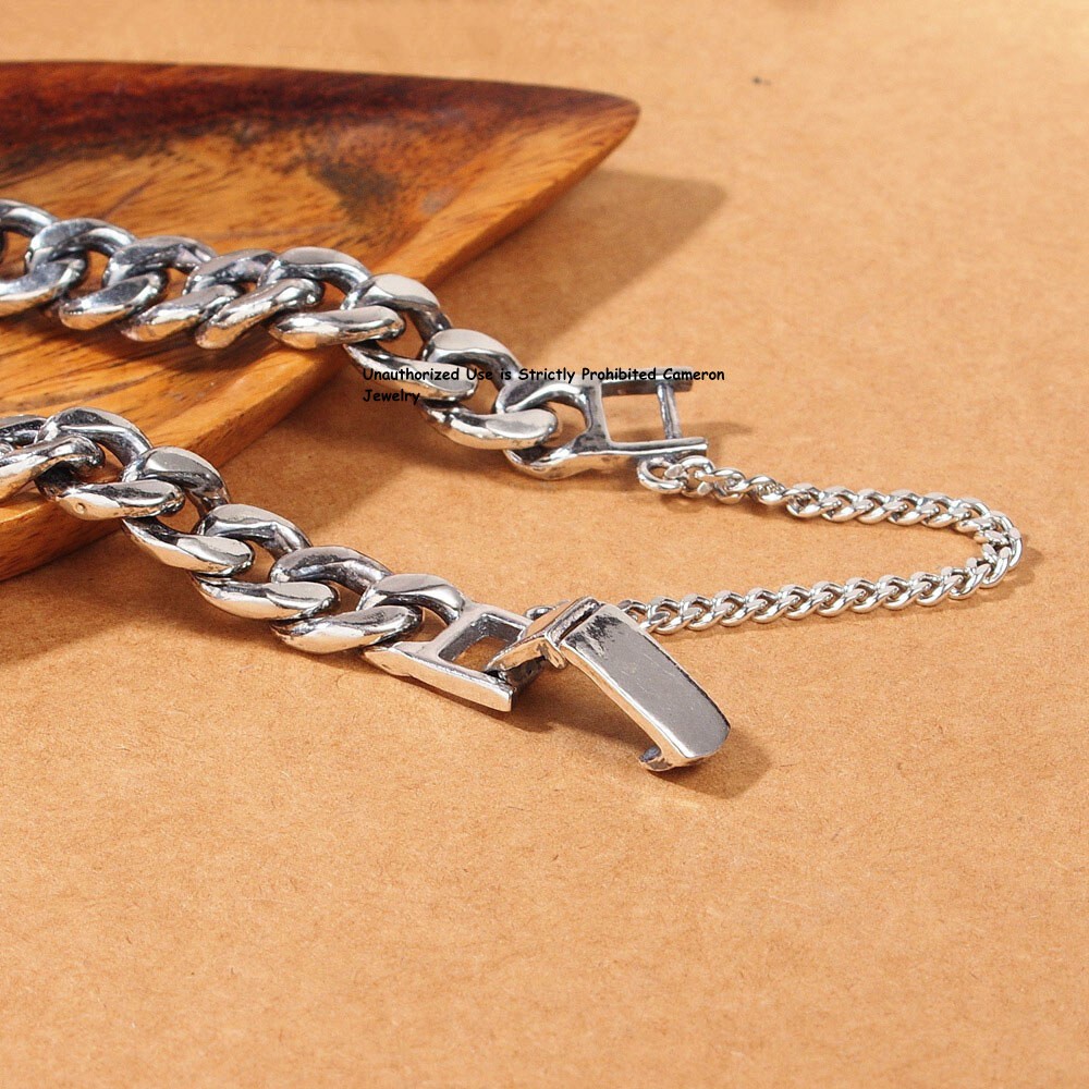 Pure S925 Sterling Silver Chain 8mm Curb Extend Link Bracelet 6.7-8.3inch