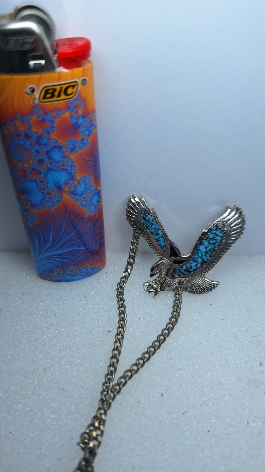Vintage 825 Flying Eagle Necklace Pendant With Turquoise Inlay Jewelry