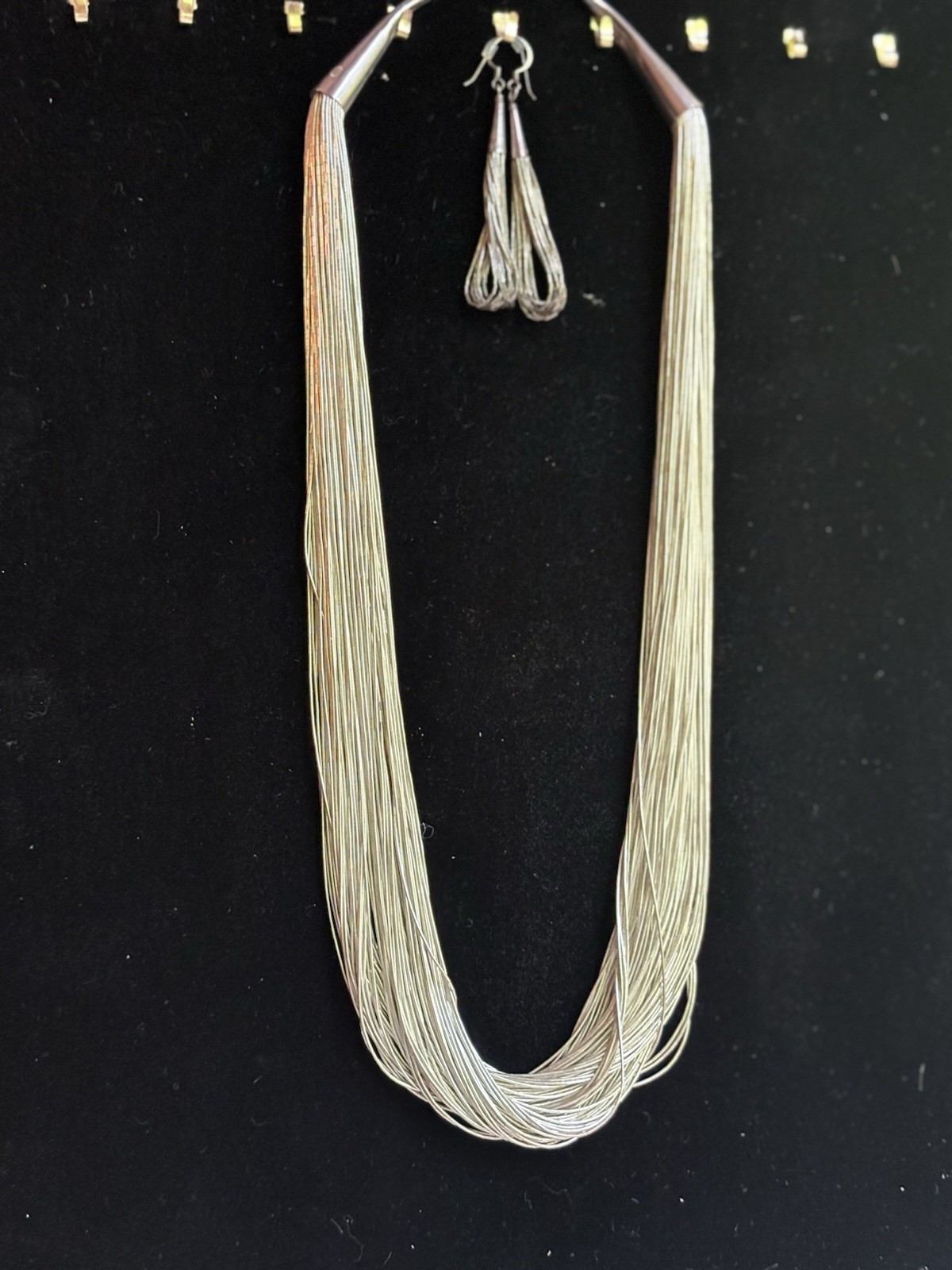 Liquid Silver Sterling 99 Strand Necklace W/ Earrings 111 grams 23in 925 Signed