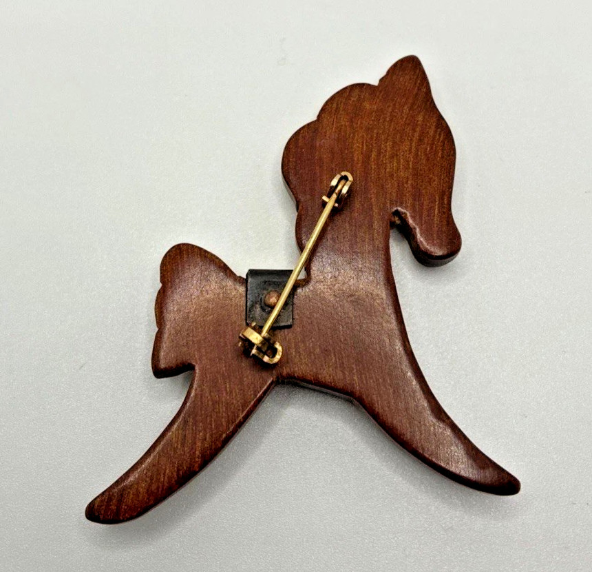 Vintage Pony Horse Brooch Hand Carved Copper Saddle Western Equestrian Pin