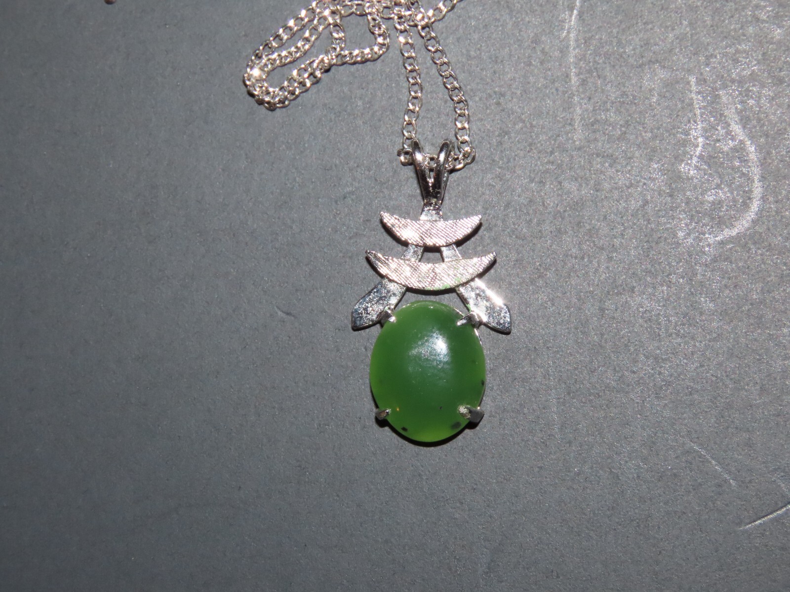 18″ STERLING SILVER JADE ORIENTAL PAGADO SIGNED ELKA Vtg