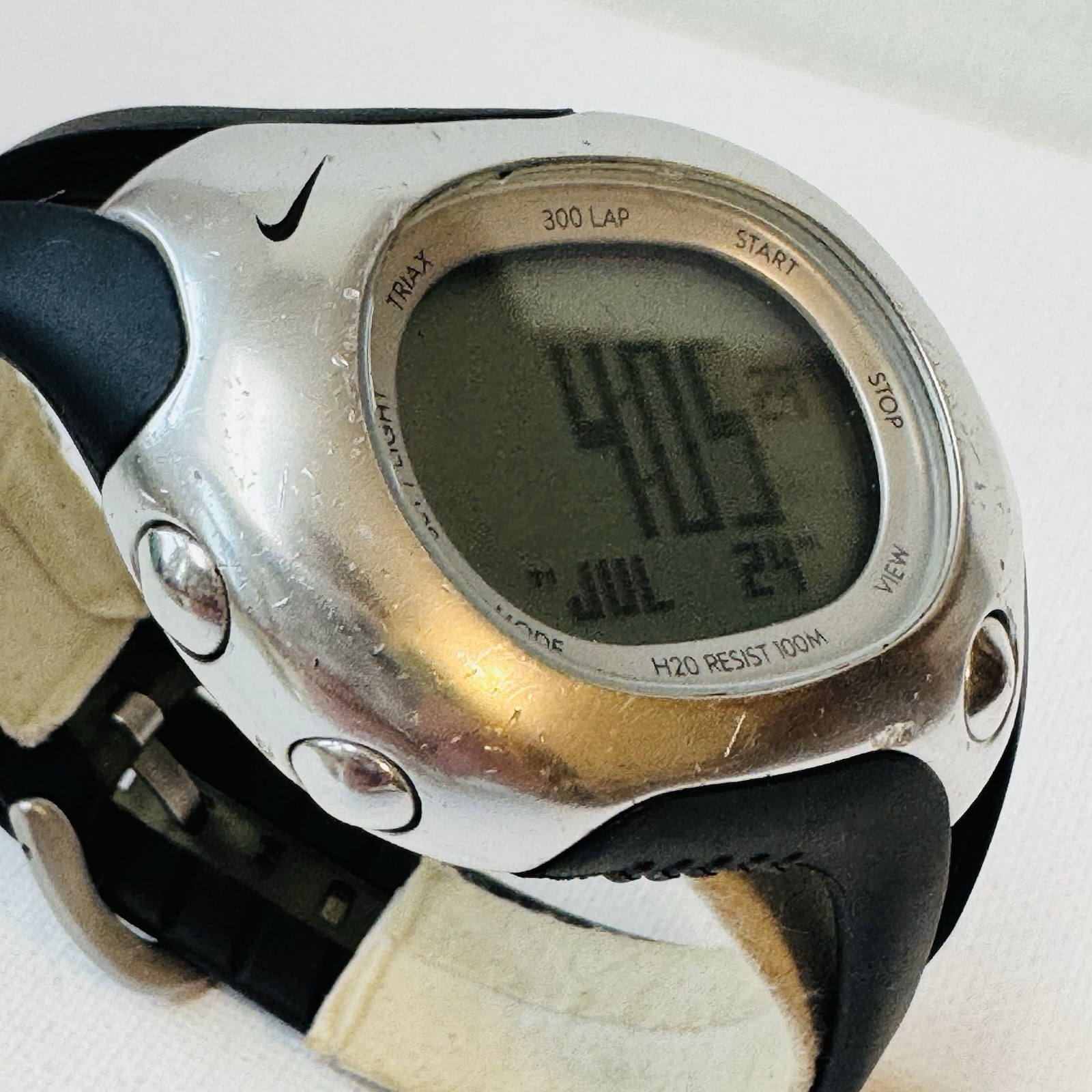 Vintage Nike Triax Speed 300 Lap Men’s Digital Watch Silver Black WR0101