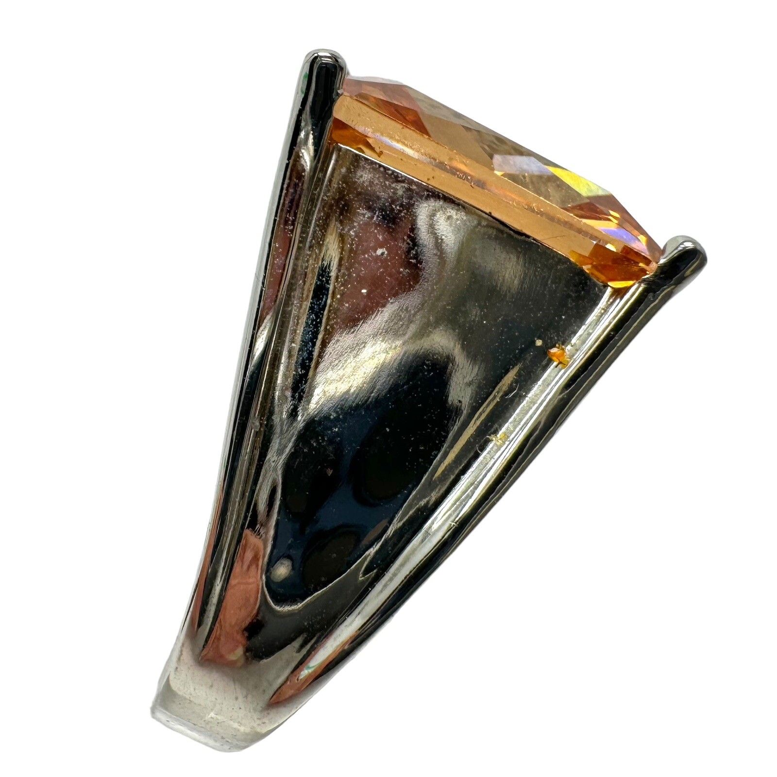 Vtg Silver Tone Faux Citrine Rhinestone Emerald Cut Large Solitaire Ring Sz 7