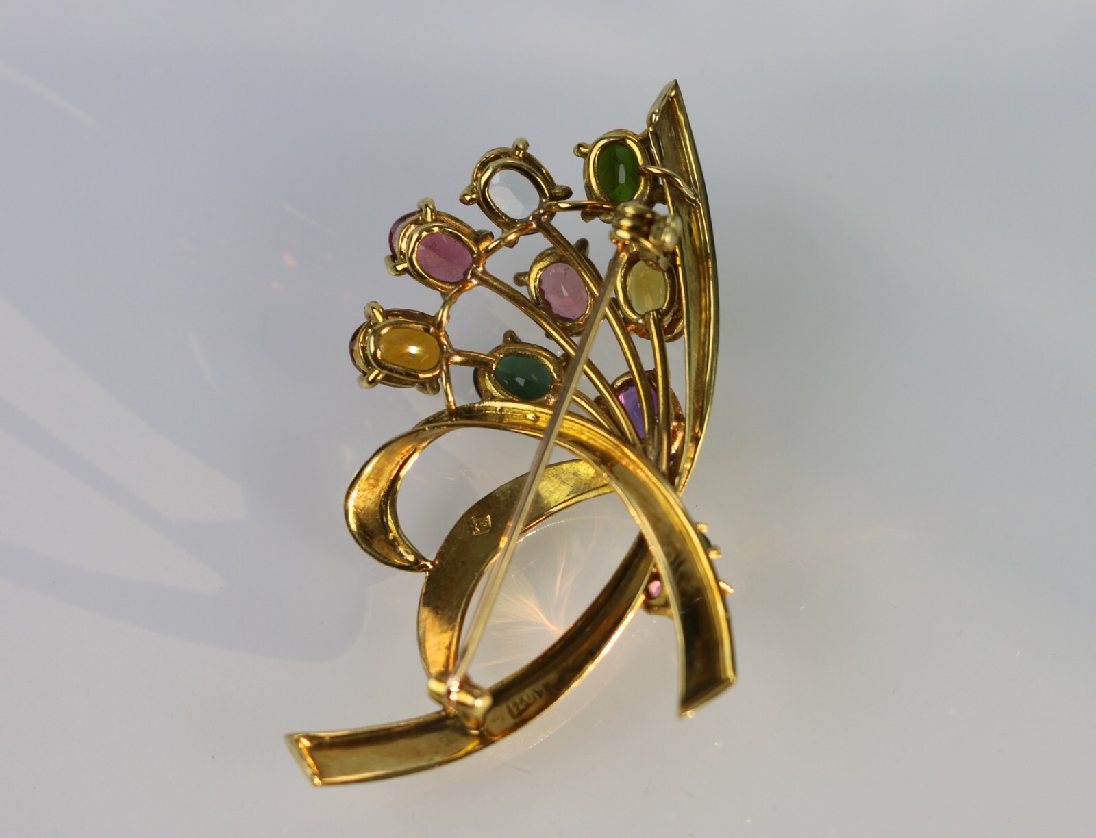 Gorgeous Vintage 18kt 750 Yellow Gold Amethyst, Citrine Bundle Pin Brooch 13.0 G