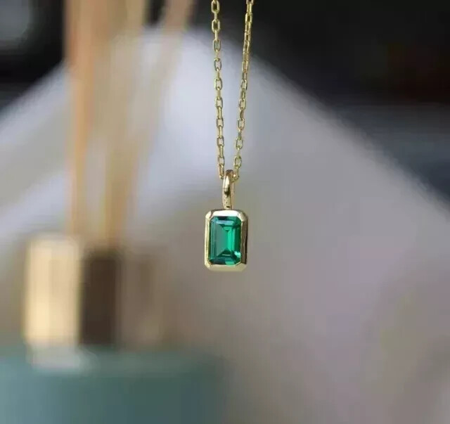 2Ct Emerald Cut Natural Green Emerald Solitaire Pendant 14K Yellow Gold Plated