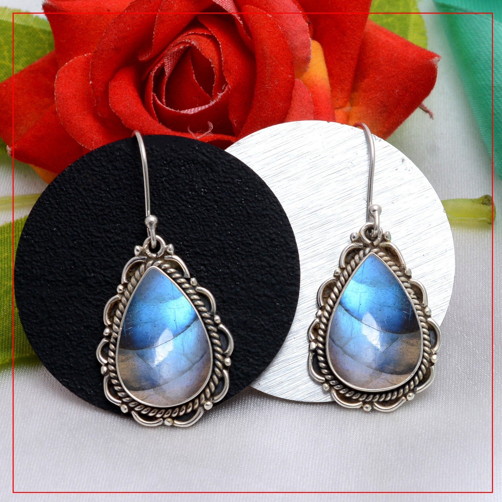Labradorite Sterling Silver Earrings Handmade Flashy Gemstone Jewelry For Women