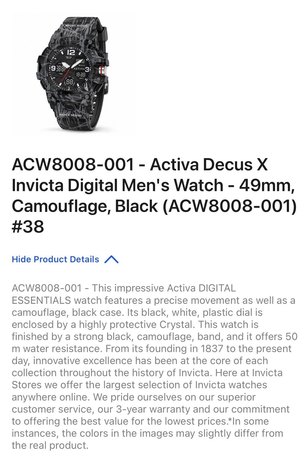 Activa Decus X Men’s Analog & Digital Sport Watch – 49mm, Black Camo
