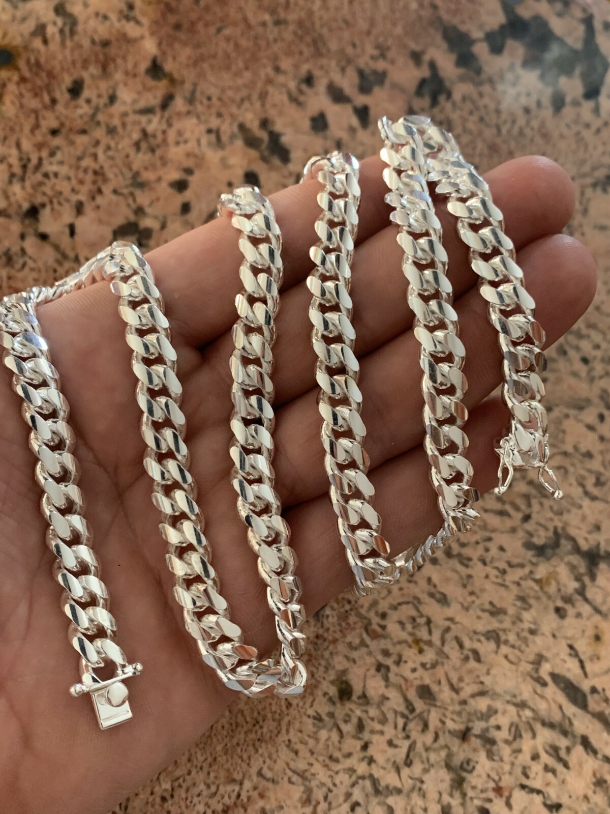 Real Miami Cuban Link Chain Or Bracelet Solid 925 Sterling Silver Box Lock ITALY